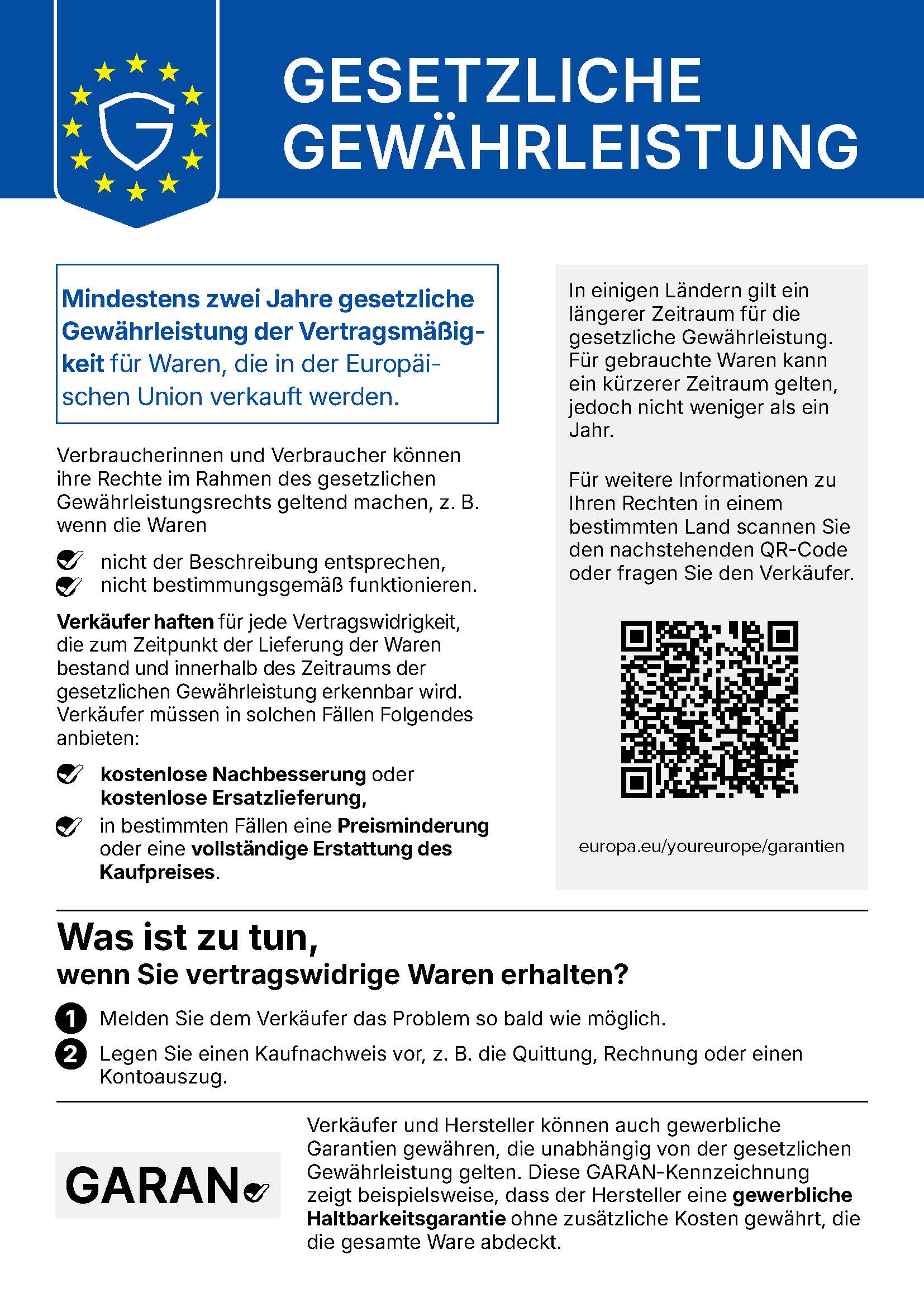 Hinweis der Europäischen Kommission zur gesetzlichen Gewährleistung